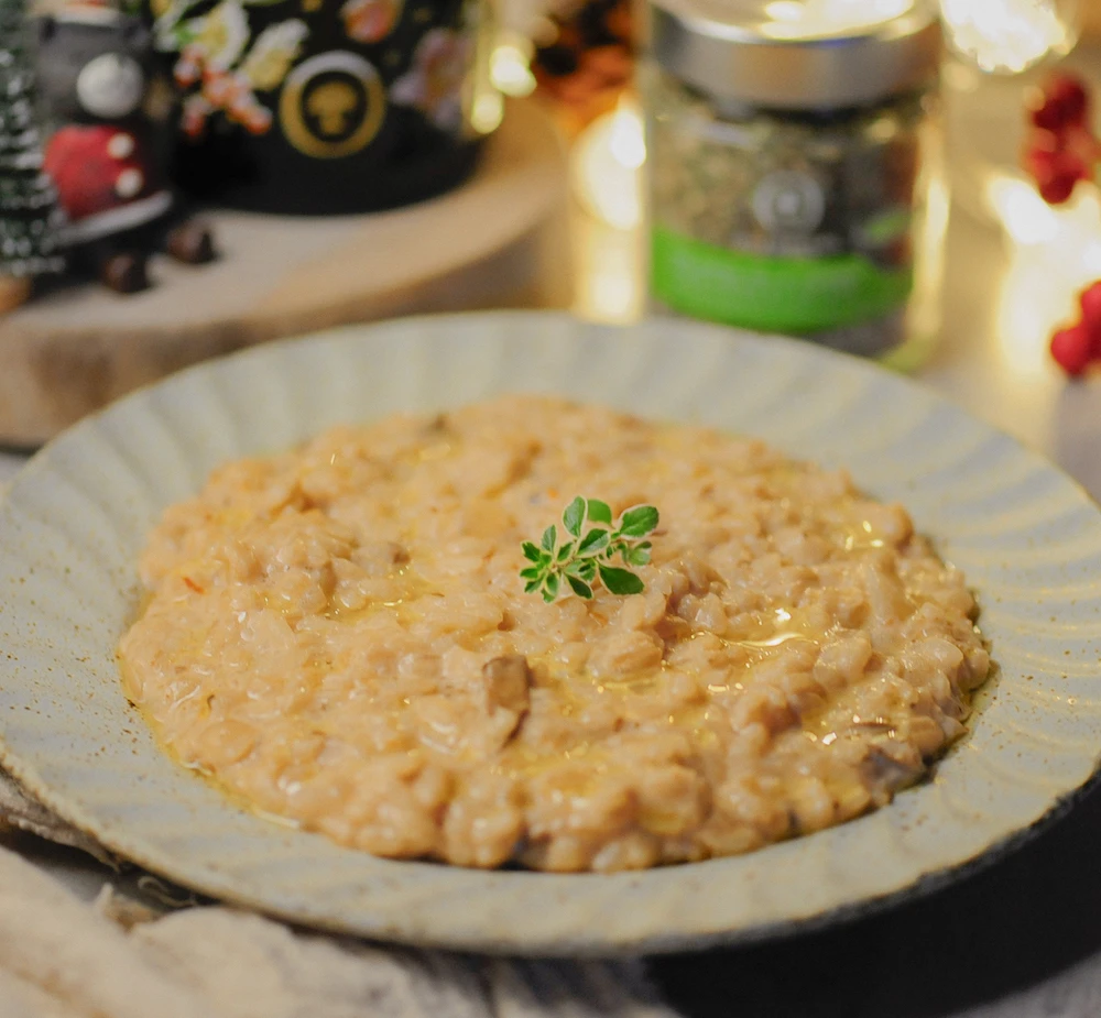 牛肝菌粉紅醬燉飯